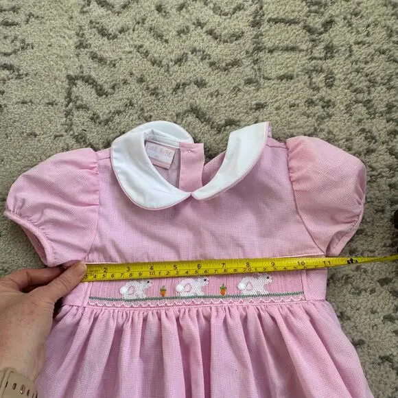 Petit Bebe Girls Easter Bunny Peter Pan Collat Smocked Dress Size 4